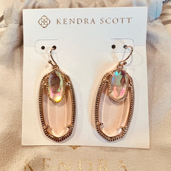 NWT Kendra Scott RARE & Retired Emmy Earrings Clear Peach & Dichroic in ROSE GLD - Picture 11 of 17